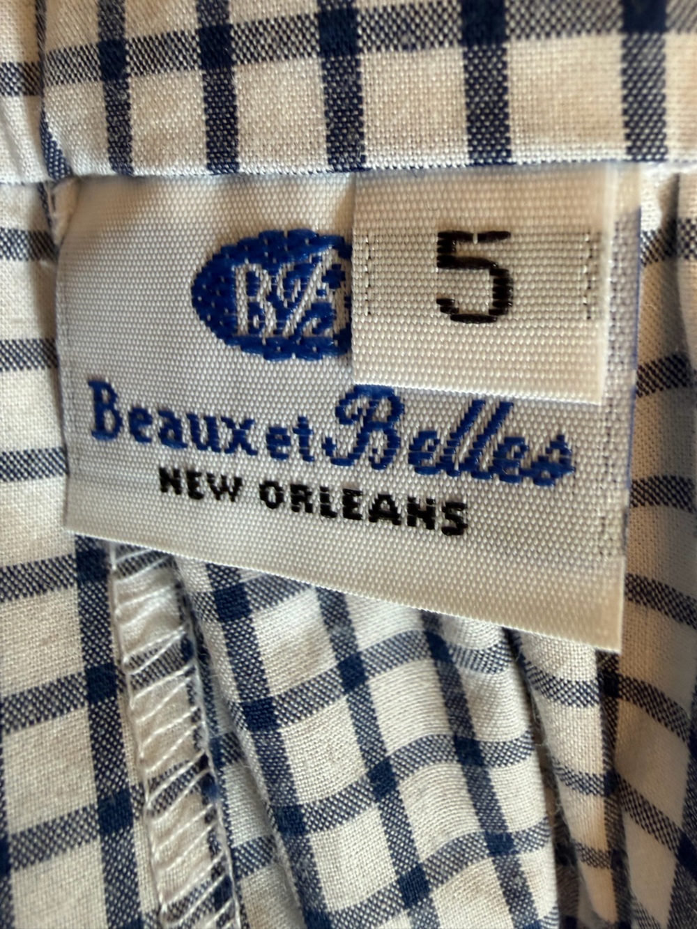 NWOT Beaux wt Belles Girls Navy Gingham Smocked Japanese Lantern Dress Size 5 - Picture 4 of 4